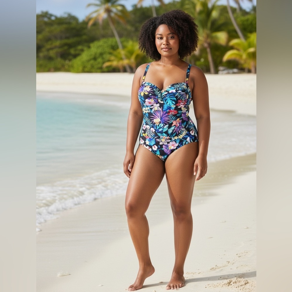 Fullfitall One Piece Swimsuit Tropical Floral Print Size 18